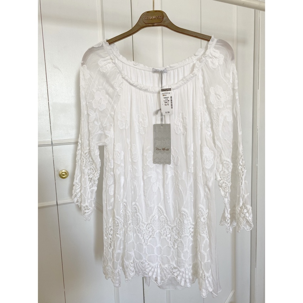 White Lace Top with Flare Sleeves